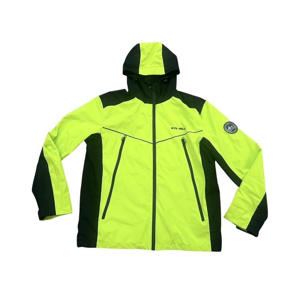 Evil Wolf High Visibility Jacket Men's XL Yellow Outdoor Workwear Pockets Hooded